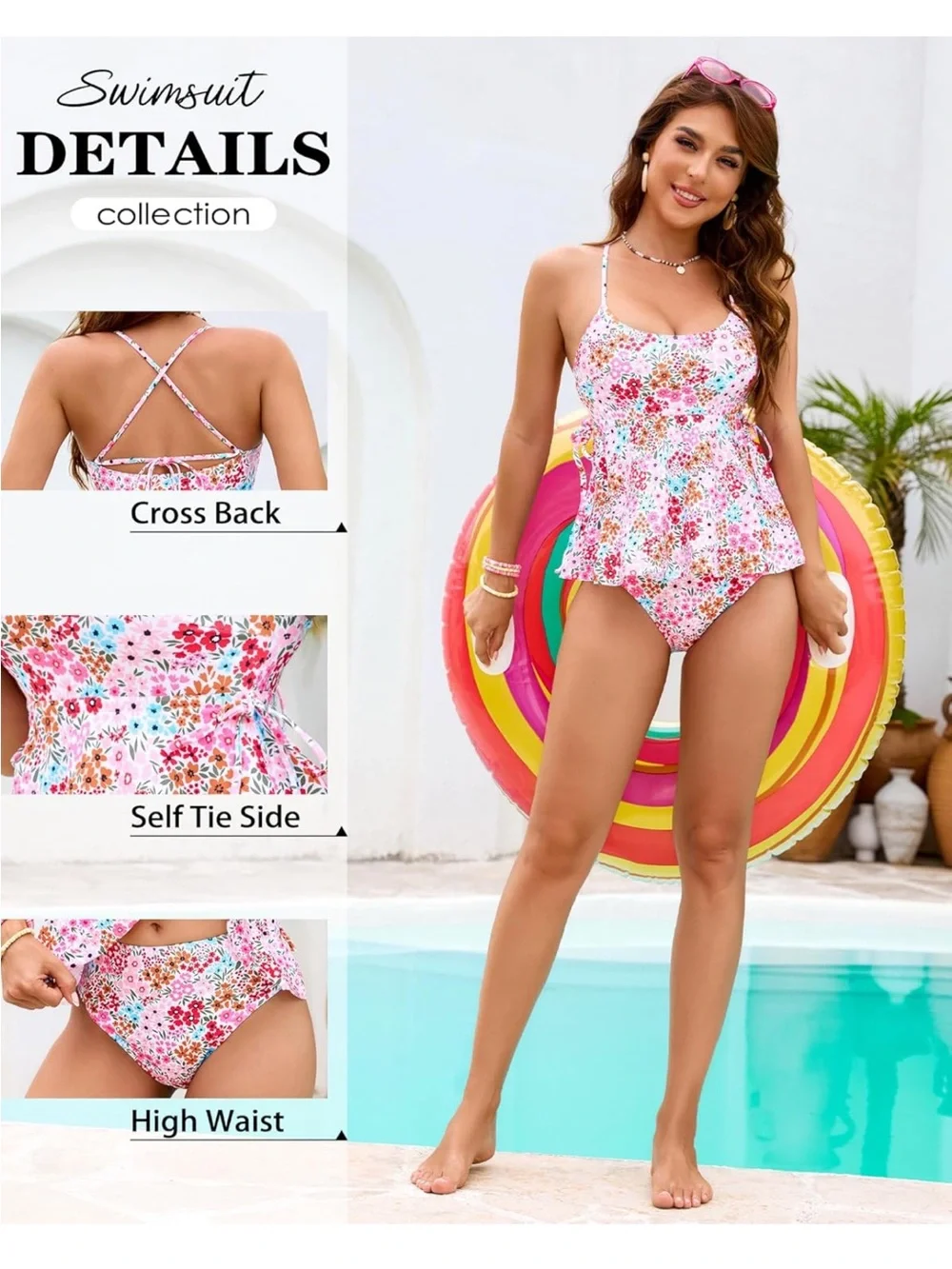 Jolefille Floral Pink Ruffle Tankini Set nwot